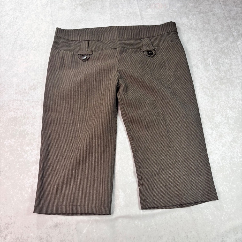 Wet Seal Pinstripe Capri Pants Women's Medium Brown Y2K Cropped Trousers